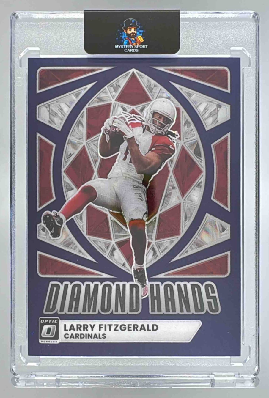 Card image for 2025 Panini Donruss Optic Larry Fitzgerald Diamond Hands Purple Stars Prizm /25 #10 Cardinals