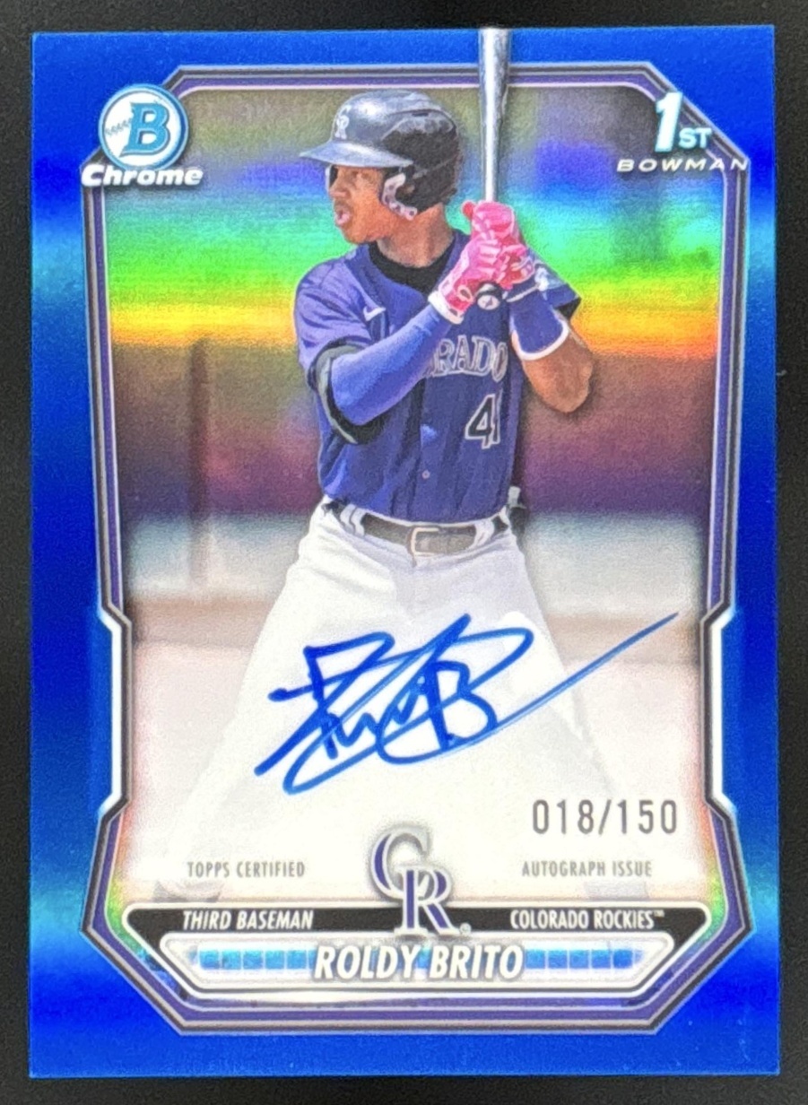 Card image for 2026 Bowman Roldy Brito Chrome Auto Blue Refractor /150 1st Prospect