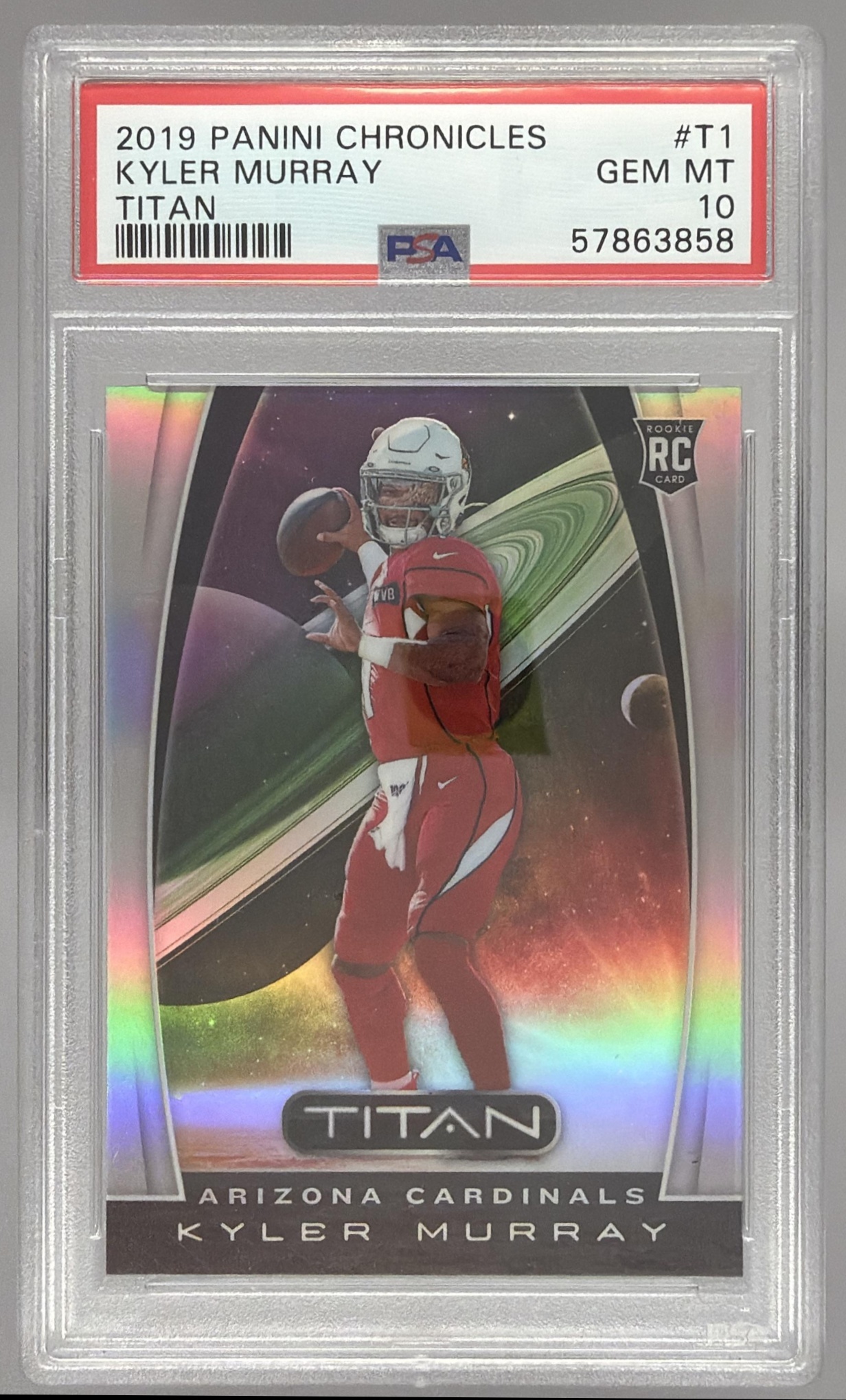 Card image for 2019 Panini Football Chronicles Kyler Murray Titan #T1 RC Arizona Cardinals