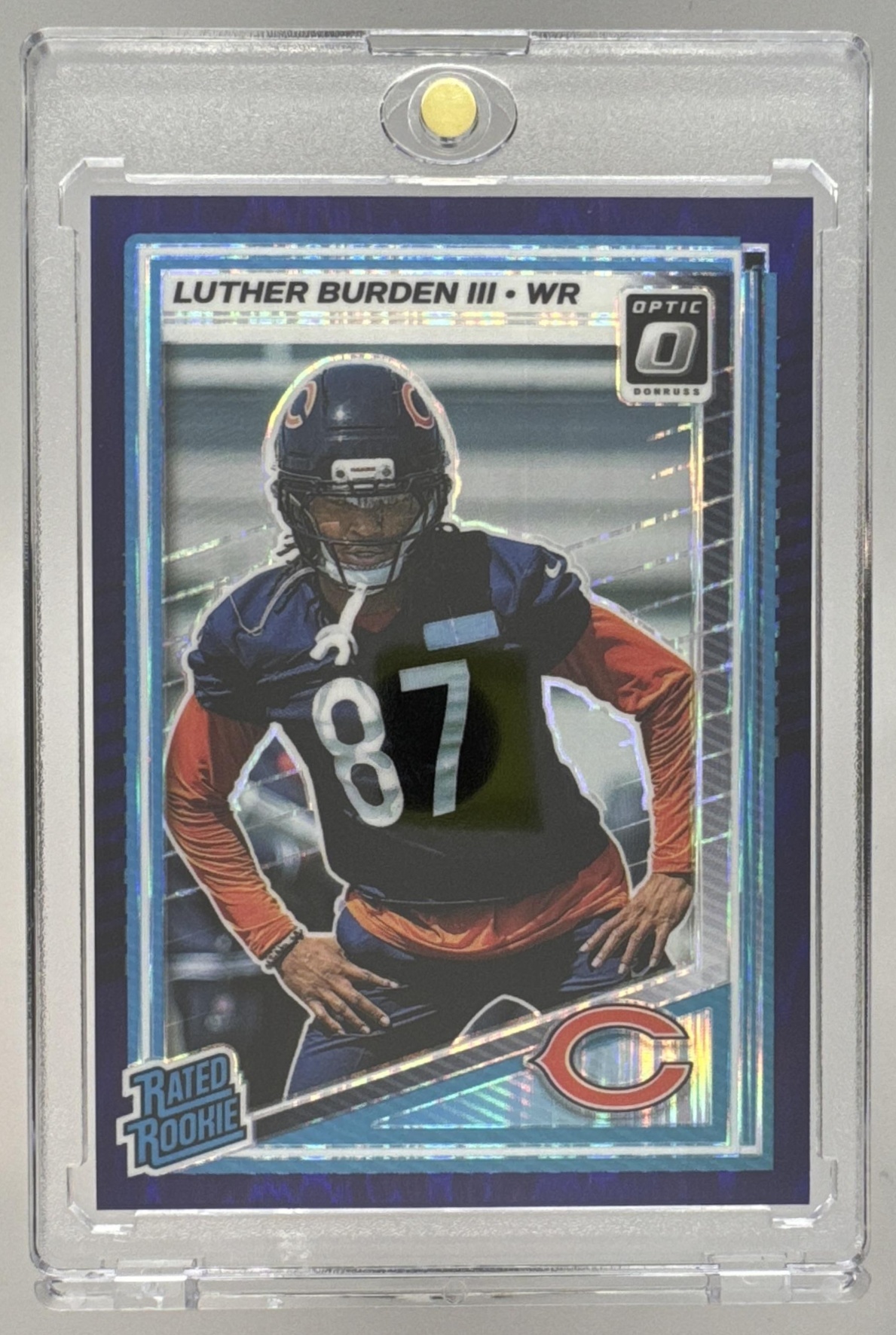 Card image for 2025 Panini Donruss Optic Luther Burden III Rated Rookie Purple Shock Prizm #275 Bears
