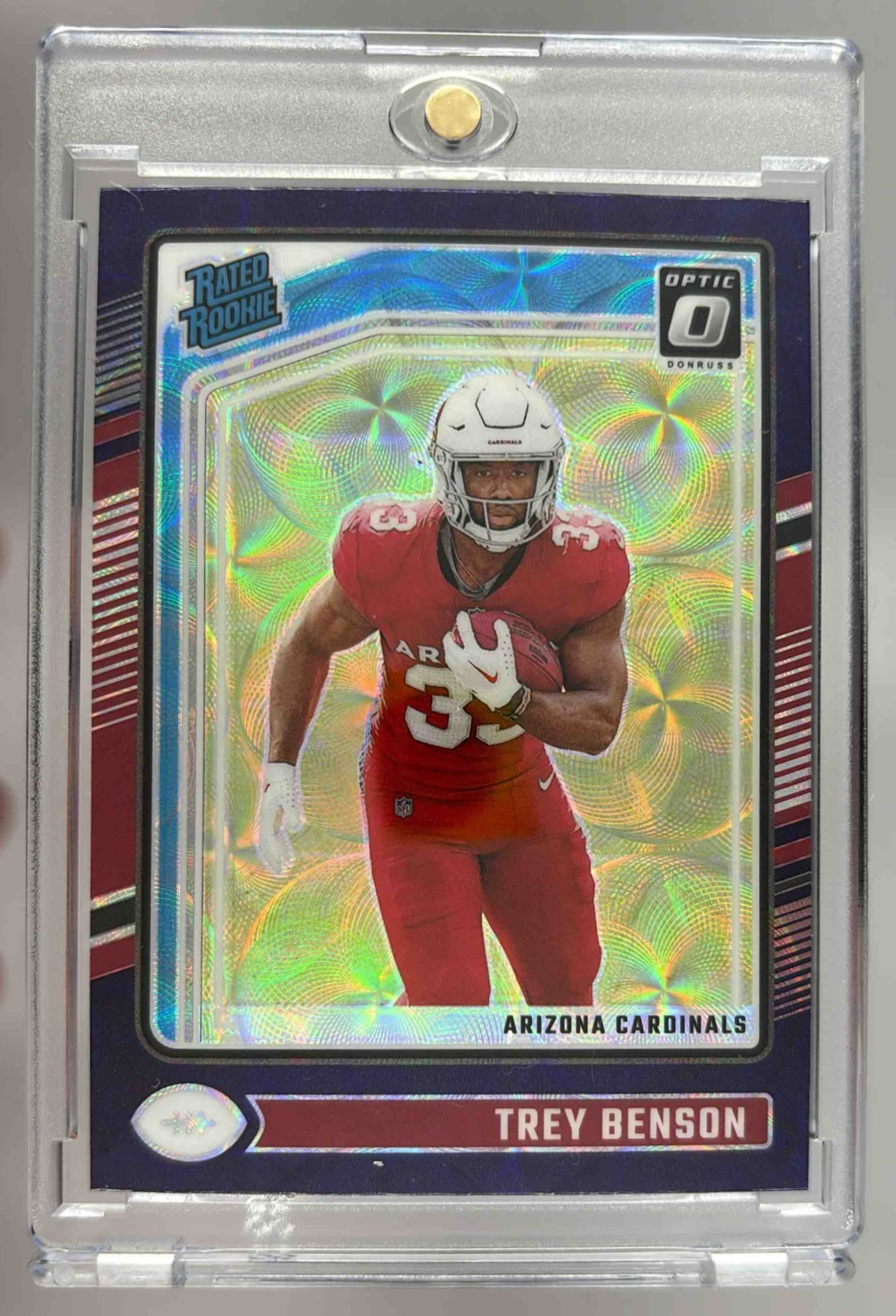 Card image for 2024 Panini Donruss Optic Trey Benson Purple Scope #293 Rated Rookie Cardinals