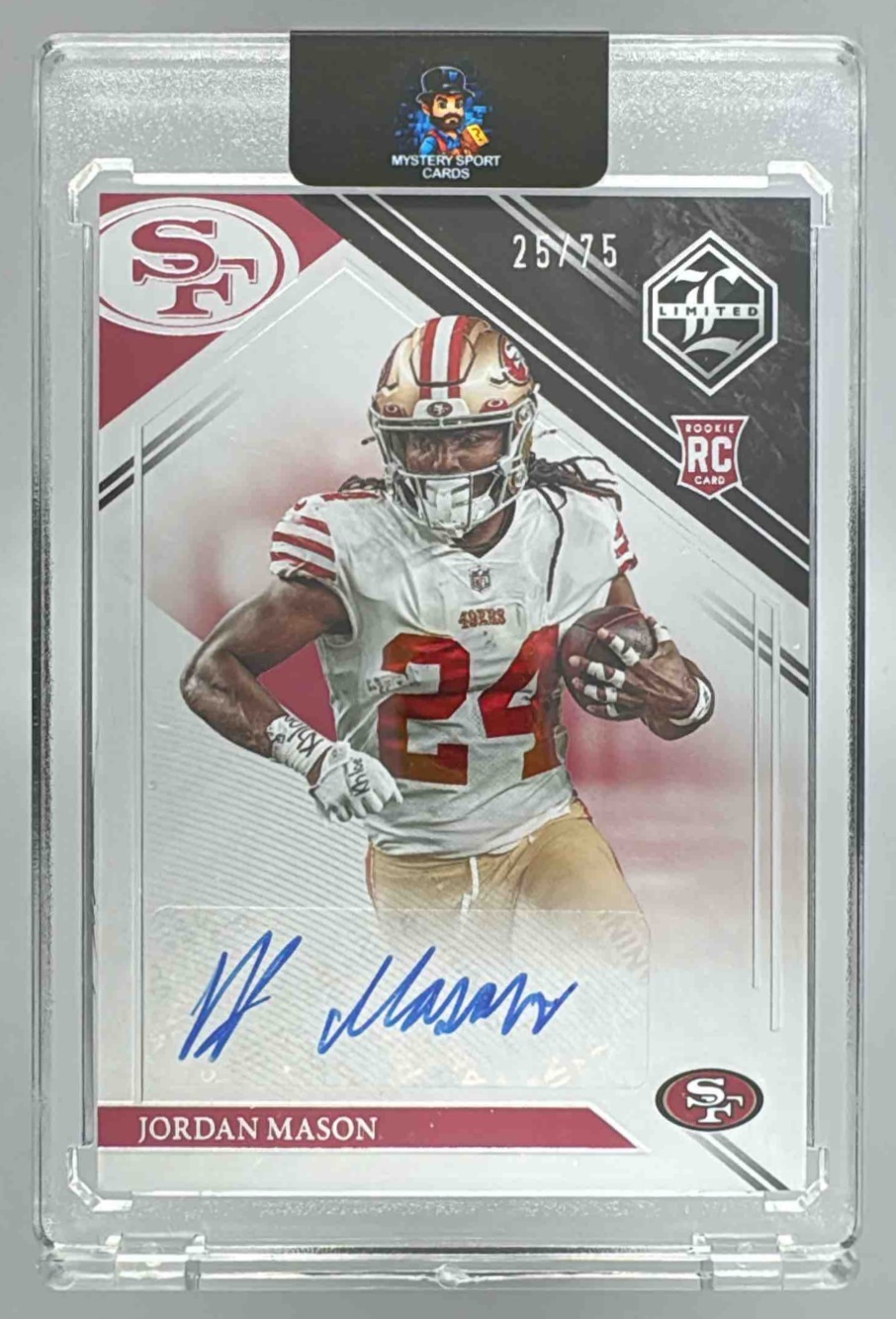 Card image for 2022 Panini Limited Jordan Mason Silver Spotlight /75 #235 Auto RC 49ers