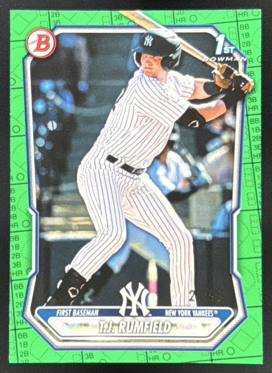 Card image for T.J. Rumfield 2026 Bowman Green Pattern /99 Prospects New York Yankees