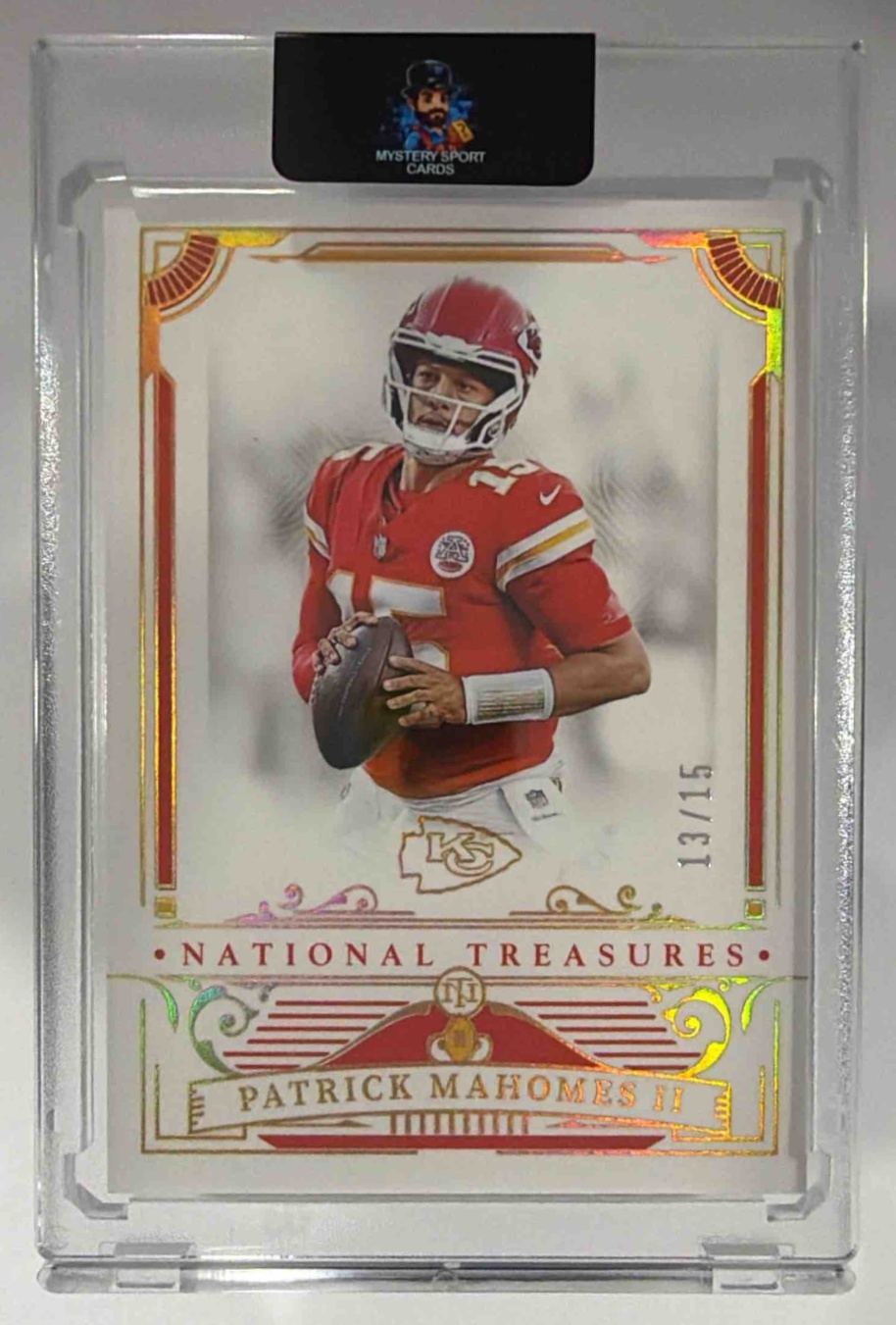 Card image for 2025 Panini National Treasures Patrick Mahomes II Holo Gold /15 #47 Chiefs