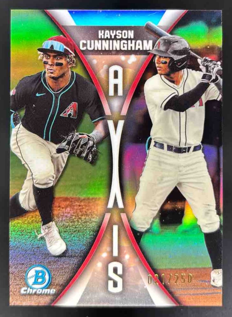 Card image for 2025 Bowman Draft Kayson Cunningham Axis Refractor /250 #A-8 Diamondbacks