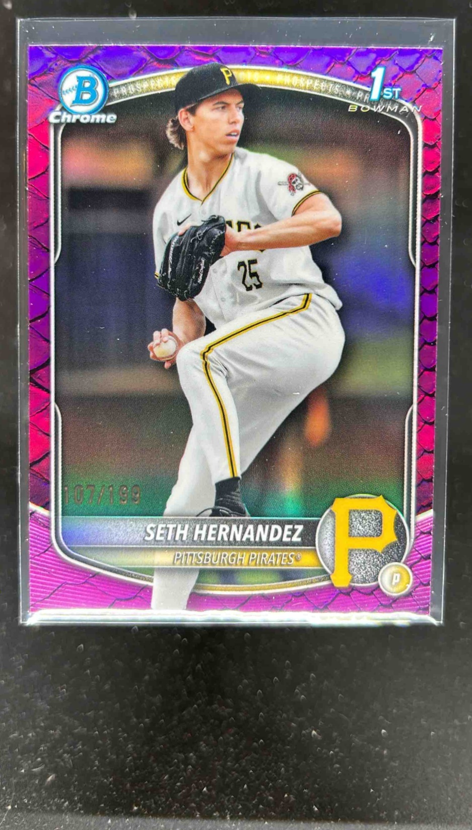 Card image for Seth Hernandez 2025 Bowman Draft Chrome Fuchsia Reptilian Refractor /199