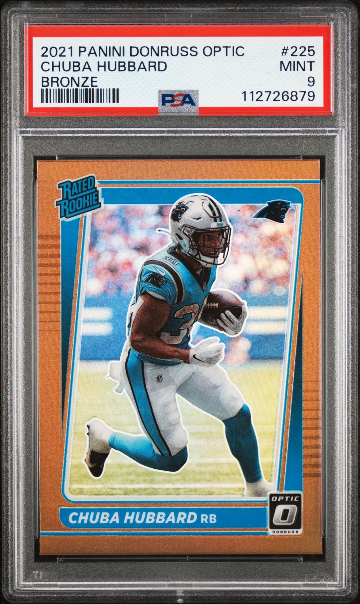 Card image for 2021 Panini Donruss Optic Chuba Hubbard Bronze #225 RC Rated Rookie Panthers