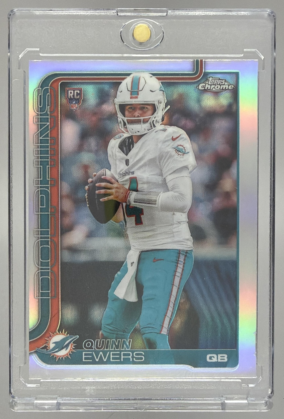 Card image for 2025 Topps Football Chrome Quinn Ewers Rookie Refractor #316 RC Miami Dolphins