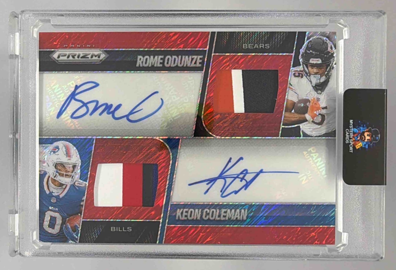 Card image for 2025 Panini Prizm Rome Odunze Keon Coleman Dual Patch Auto Red Shimmer /35 #DPA-ROKC MEM