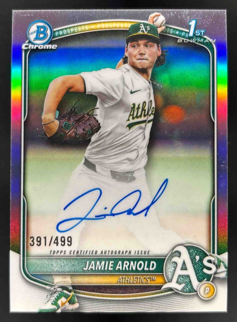 Card image for 2025 Bowman Draft Jamie Arnold Chrome Auto Refractor /499 1st Prospect