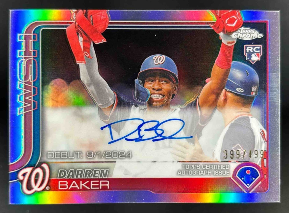 Card image for 2025 Topps Chrome Update Darren Baker Rookie Debut Auto Refractor /499 RC