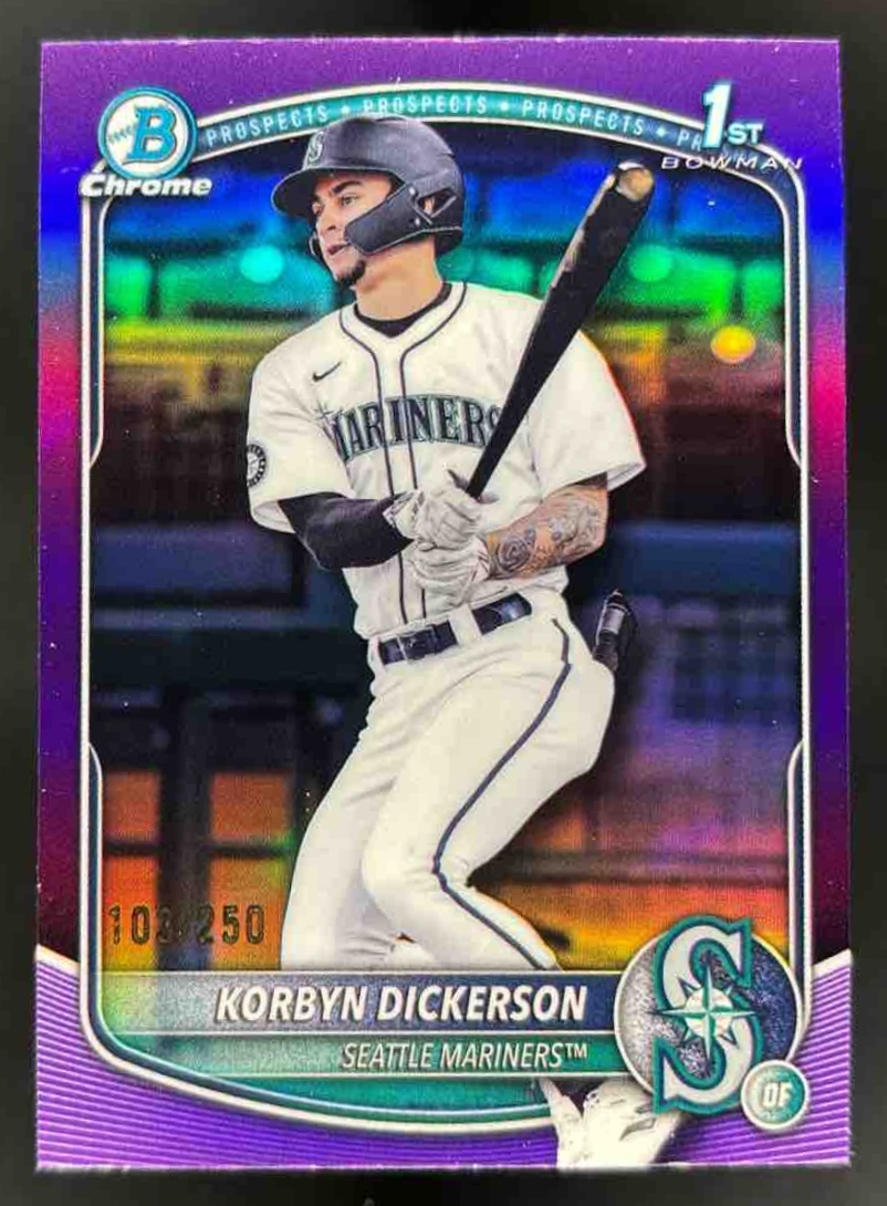 Card image for 2025 Bowman Draft Korbyn Dickerson Chrome Purple Refractor /250 #BDC-69 Mariners