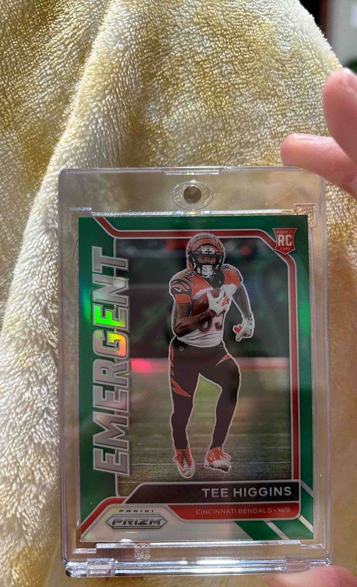 Card image for 2020 Panini Prizm Tee Higgins Emergent Prizms Green #17 RC Bengals