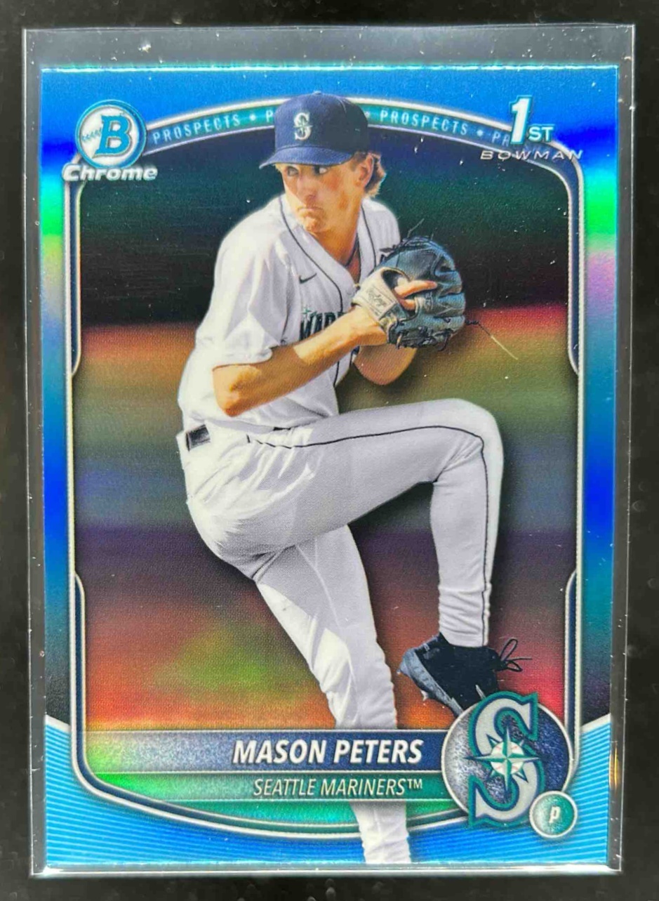 Card image for Mason Peters 2025 Bowman Draft Chrome Sky Blue Refractor