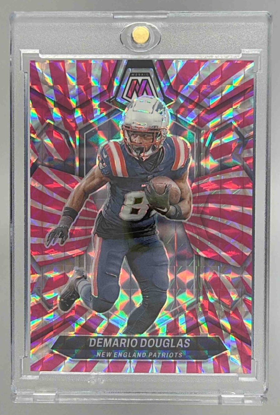 Card image for 2024 Panini Mosaic Demario Douglas Pink Swirl Prizm /13 #151 Patriots