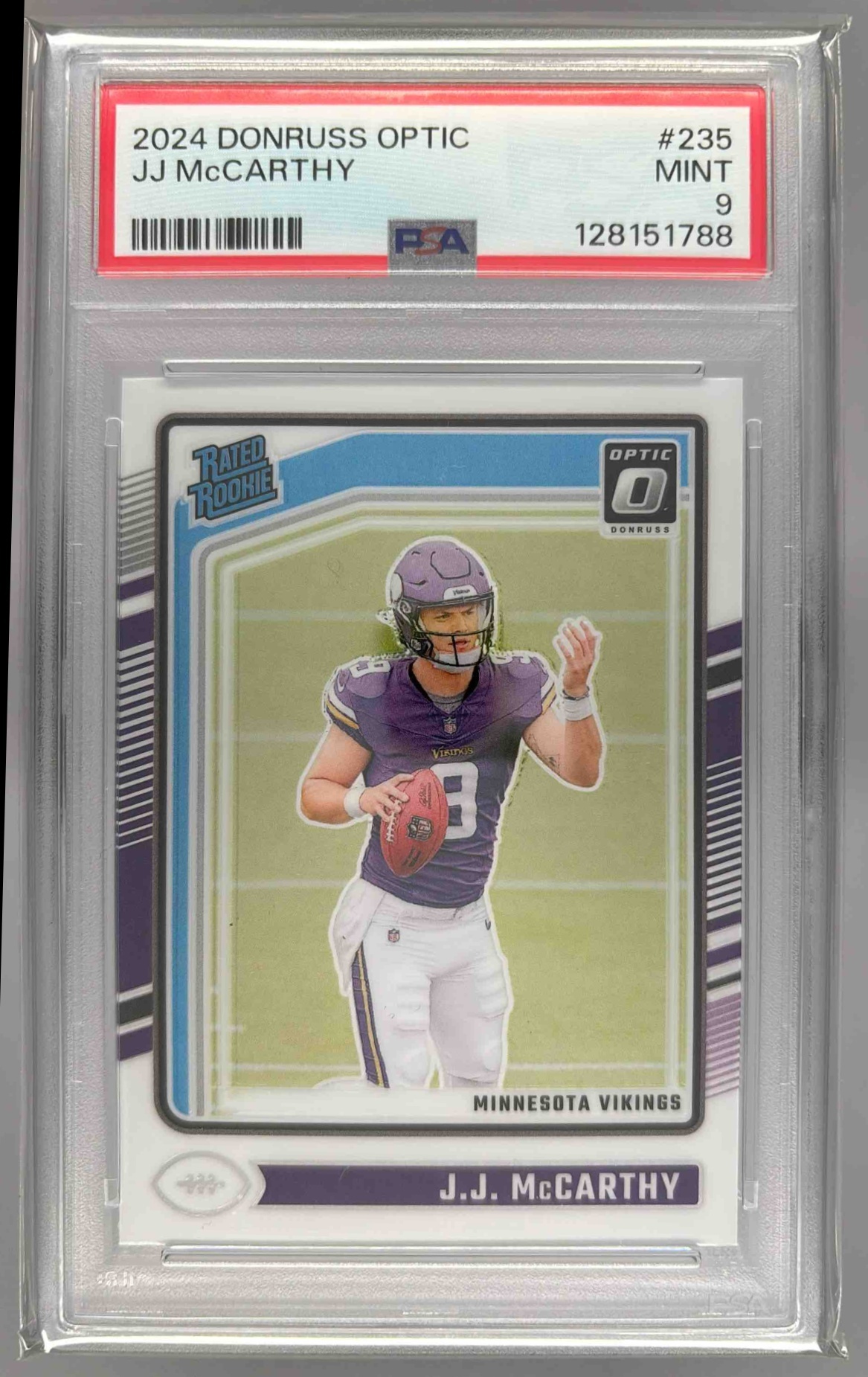 Card image for 2024 Panini Donruss Optic J.J. McCarthy #235 Rated Rookie Vikings