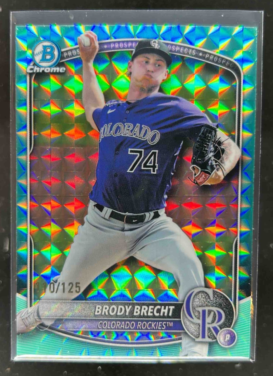 Card image for Brody Brecht 2025 Bowman Draft Chrome Aqua Geometric Refractor /125