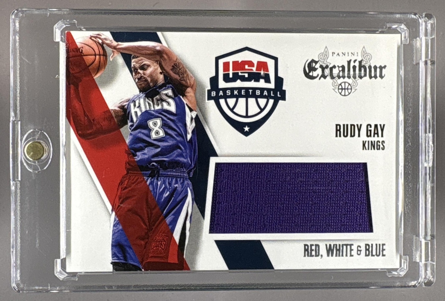 2014-15 PANINI EXCALIBUR RUDY GAY #7 RED, WHITE & BLUE KINGS