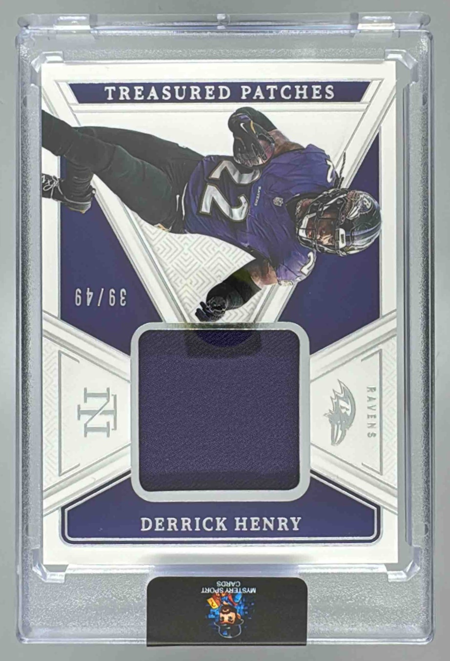 Card image for 2024 Panini National Treasures Derrick Henry Treasured Patches /49 #TP-DHY Ravens