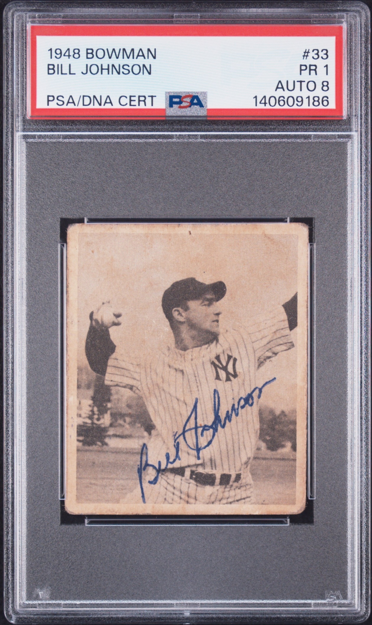 1948 Bowman Baseball Bill Johnson #33 New York Yankees PSA 1 AUTO 8