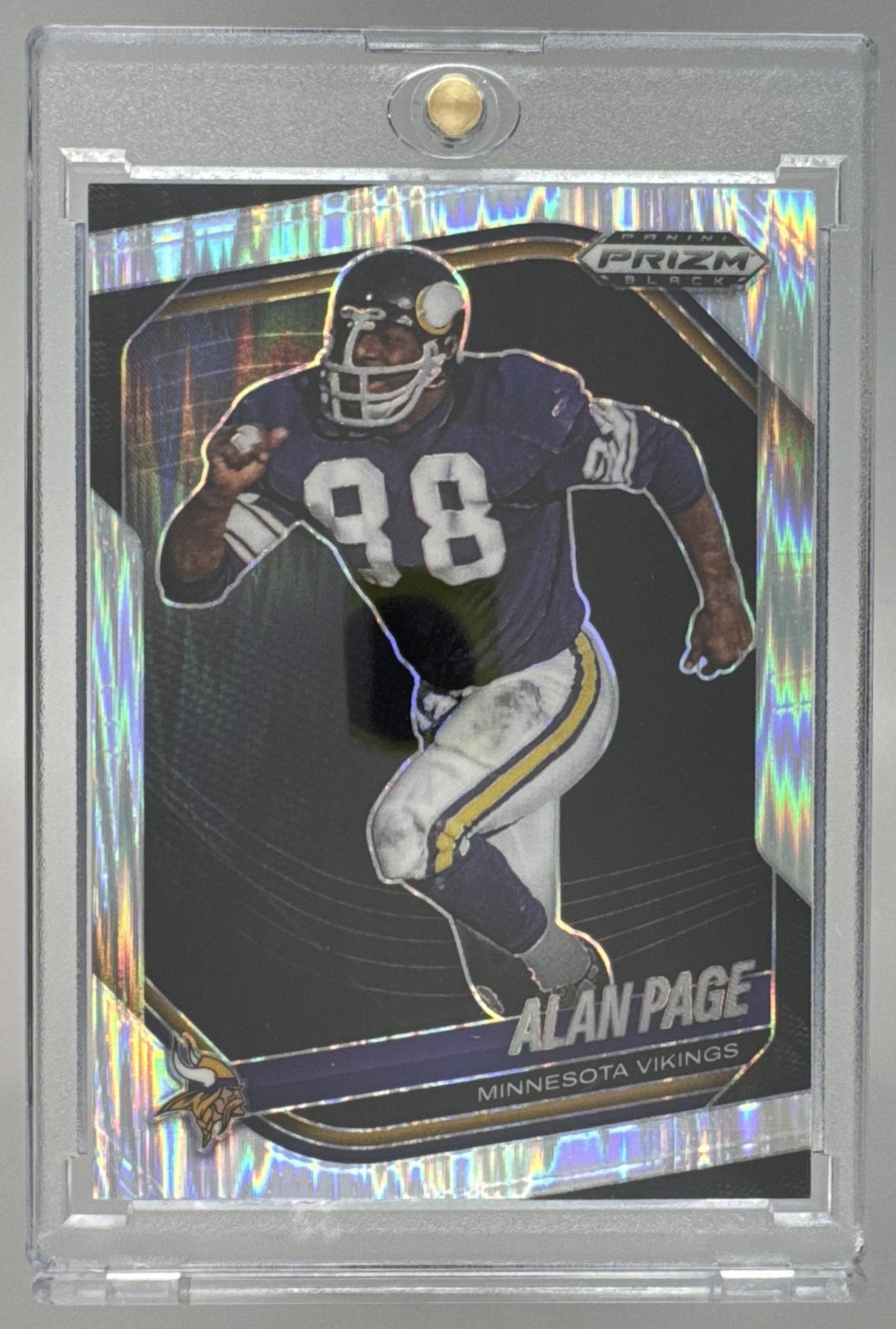 Card image for 2025 Panini Football Prizm Black Alan Page Skewed /249 #85 Minnesota Vikings