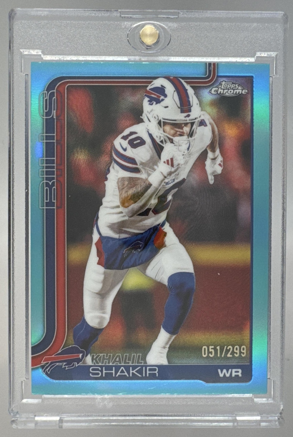 Card image for 2025 Topps Football Chrome Khalil Shakir Teal Refractor /299 #32 Buffalo Bills