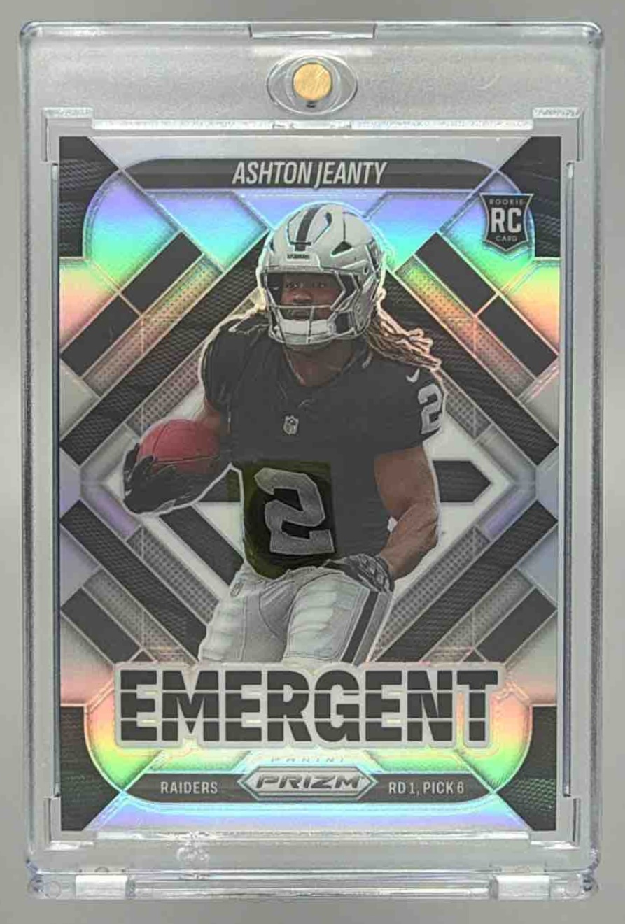 Card image for 2025 Panini Football Prizm Ashton Jeanty Emergent Silver #10 Las Vegas Raiders
