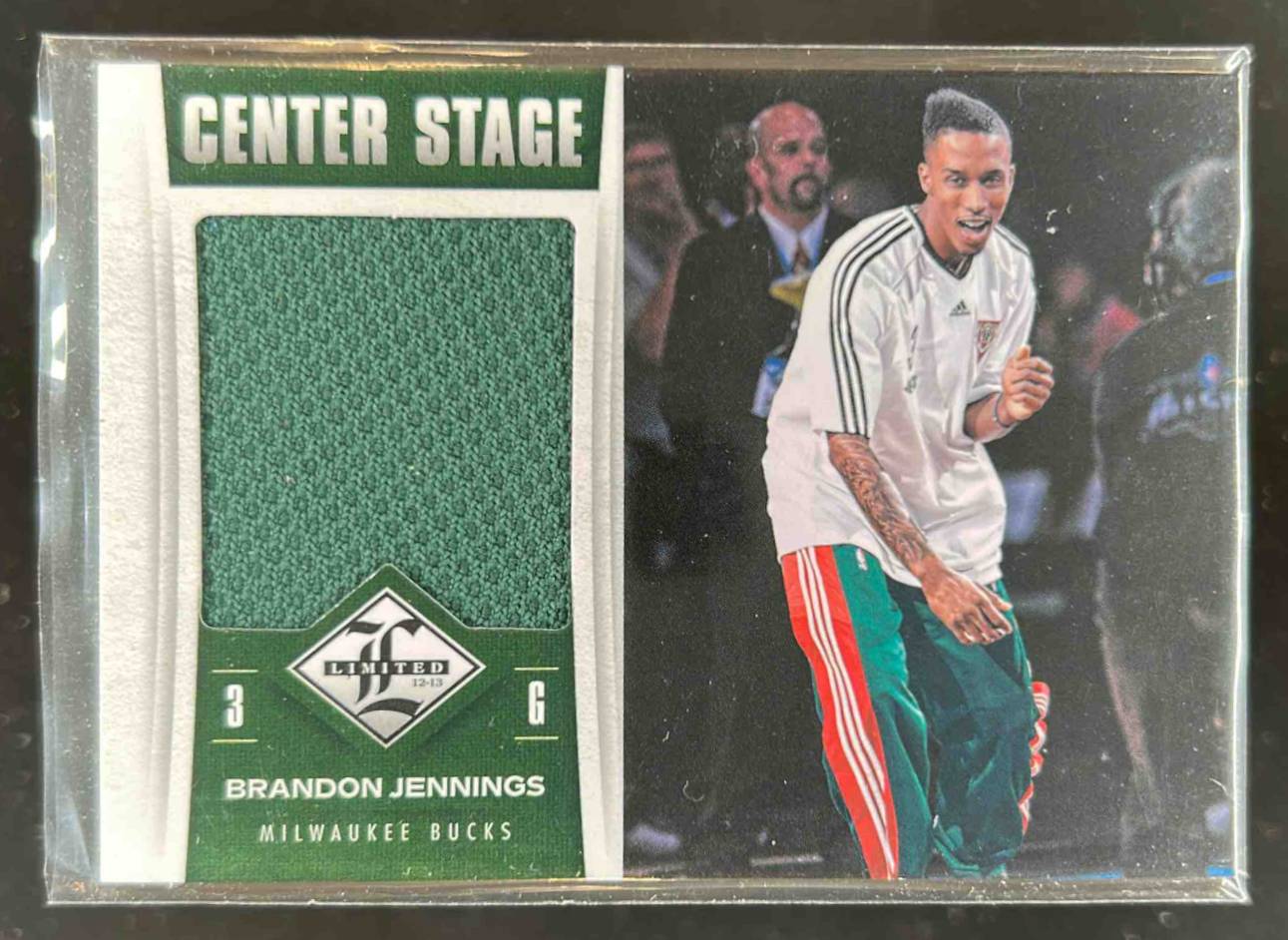 Card image for 2012-13 Panini Limited Brandon Jennings Center Stage Materials 29 /199 #21