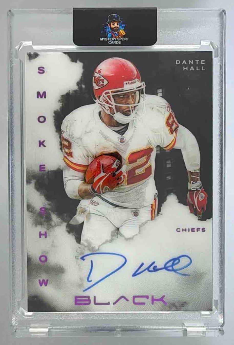 Card image for 2025 Panini National Treasures Dante Hall Black Football Smoke Show Signatures #2 Auto Chiefs