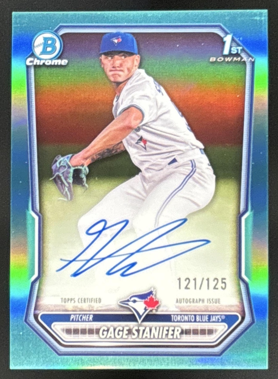 Card image for 2026 Bowman Gage Stanifer Chrome Auto Aqua Refractor /125 1st Prospect