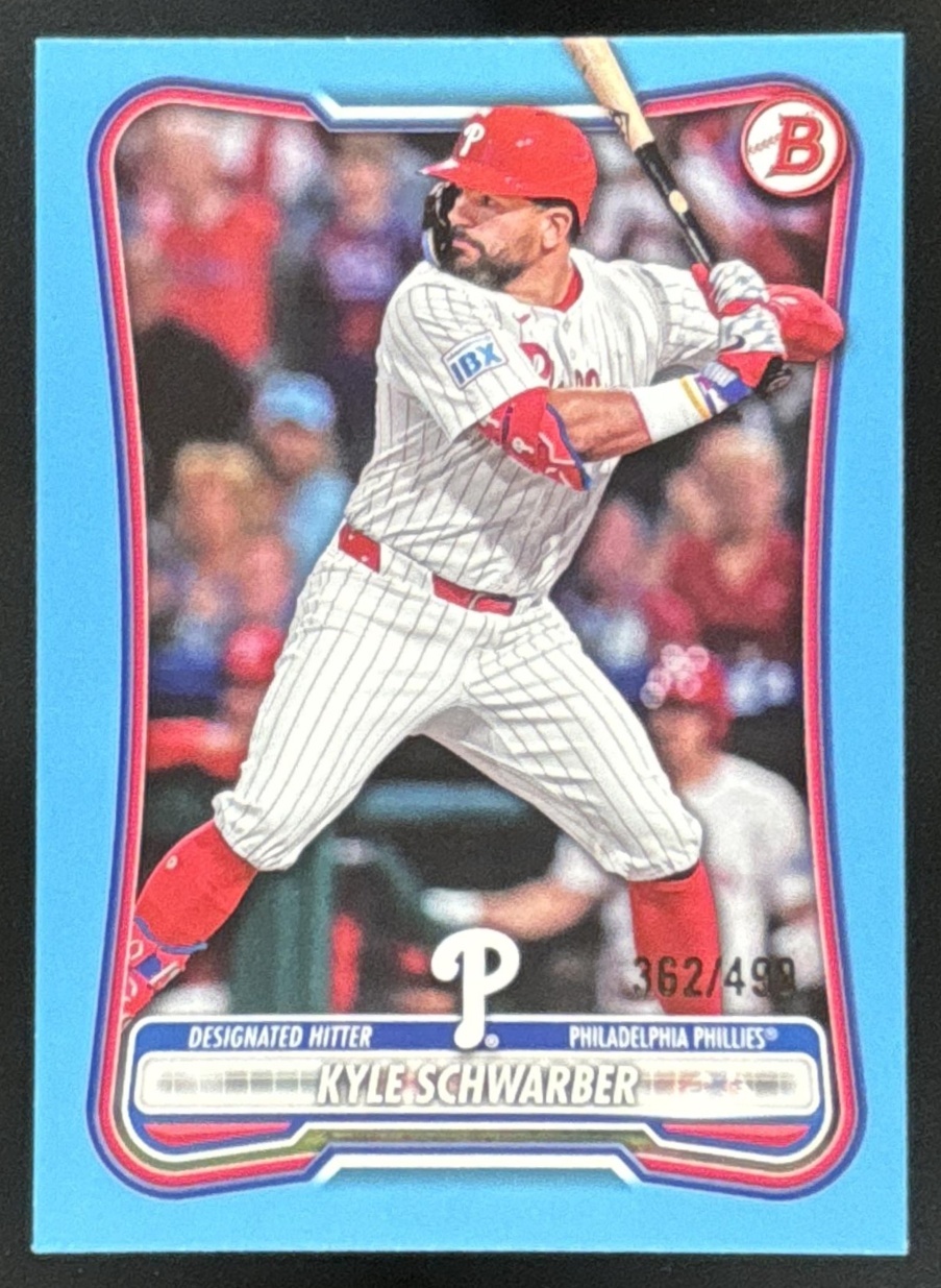 Card image for Kyle Schwarber 2026 Bowman Sky Blue Border /499 Philadelphia Phillies