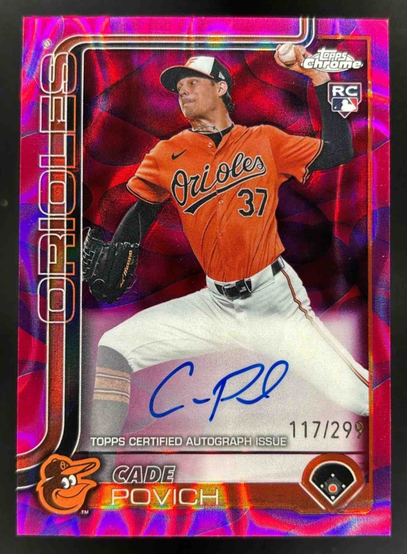 Card image for 2025 Topps Chrome U Cade Povich Lava Lamp Auto Magenta/Purple Refractor /299 RC