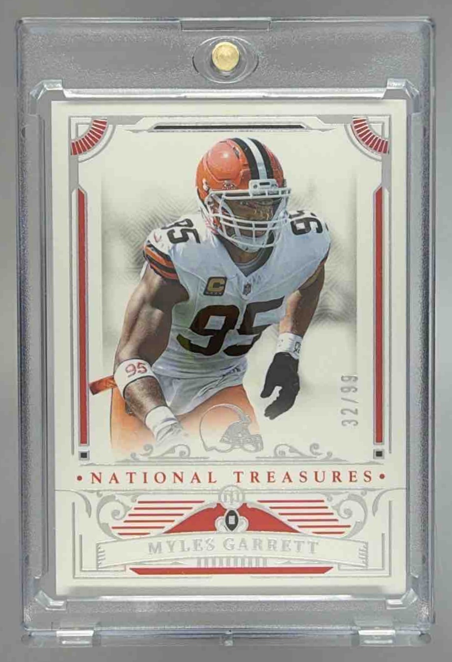 Card image for 2025 Panini Football National Treasures Myles Garrett /99 #22 Cleveland Browns