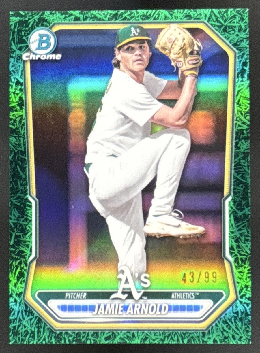 Card image for Jamie Arnold 2026 Bowman Green Grass Refractor /99 Chrome Prospects Athletics
