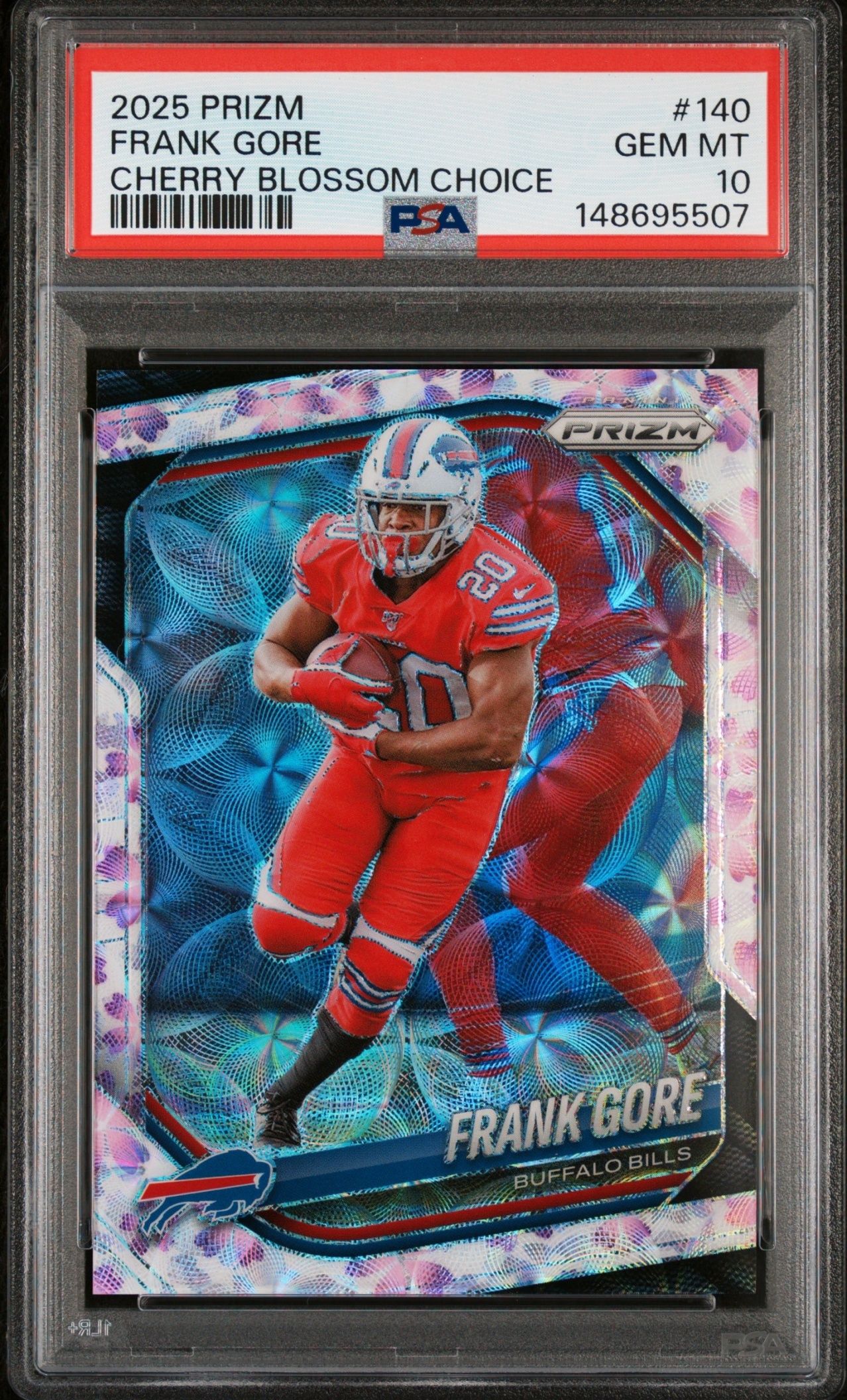 Card image for 2025 Panini Prizm Frank Gore Choice Cherry Blossom /15 #140 Bills