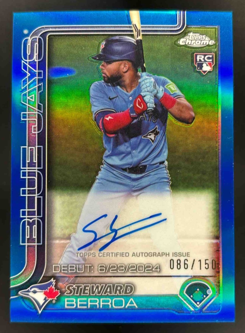 Card image for 2025 Topps Chrome Update Steward Berroa Rookie Debut Auto Blue Refractor /150 RC