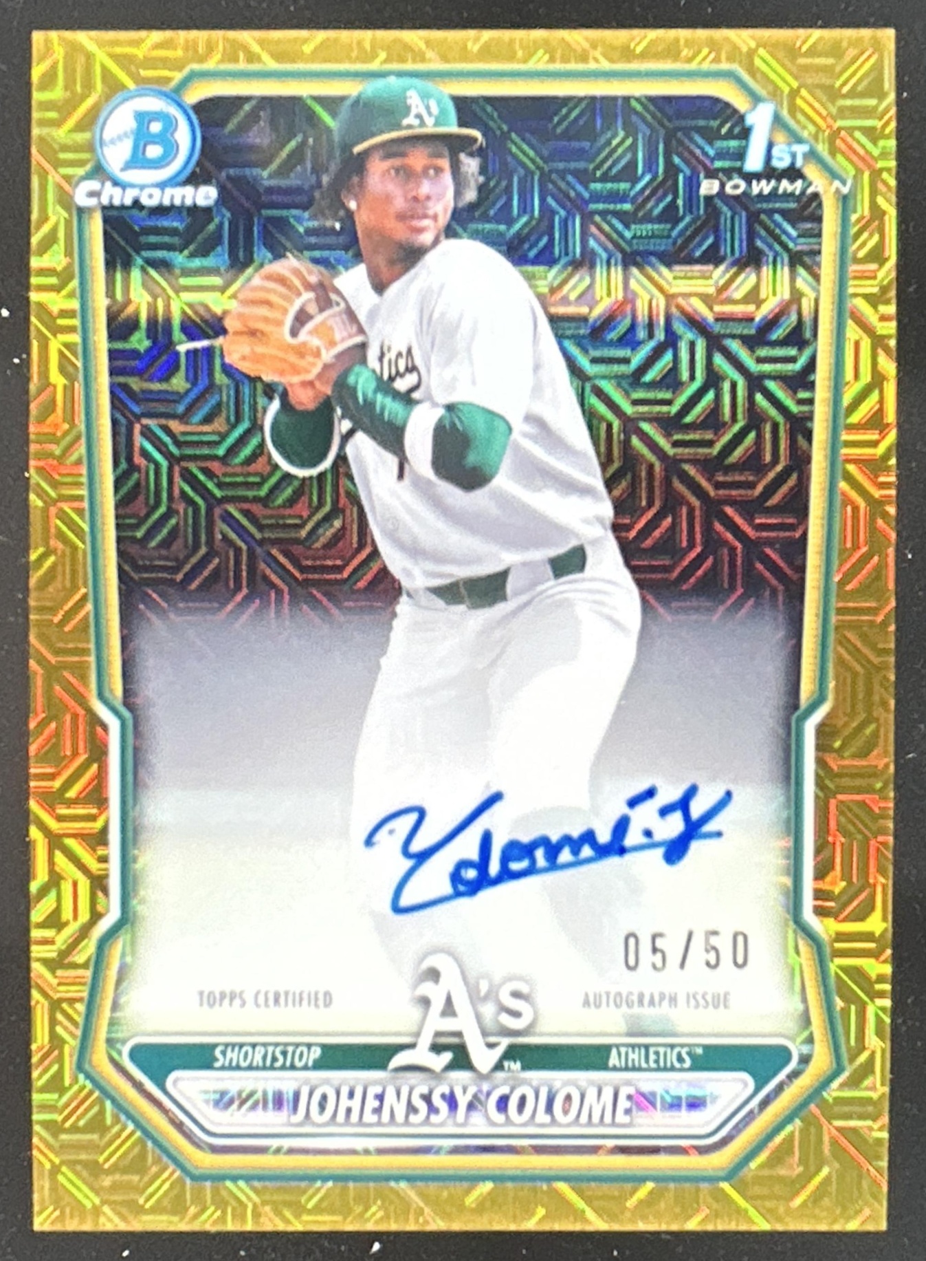 Card image for Johenssy Colome 2026 Bowman Chrome Prospects Auto Gold Refractor /50