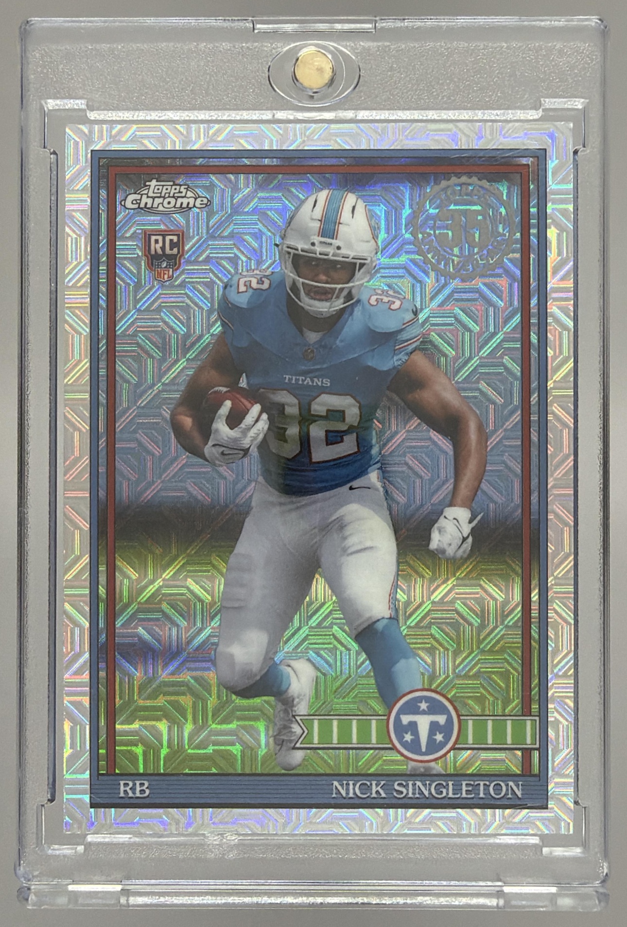 Card image for 2026 Topps Nick Singleton 1991 Chrome Rookie Mojo Refractor #91TRC-14 RC Titans