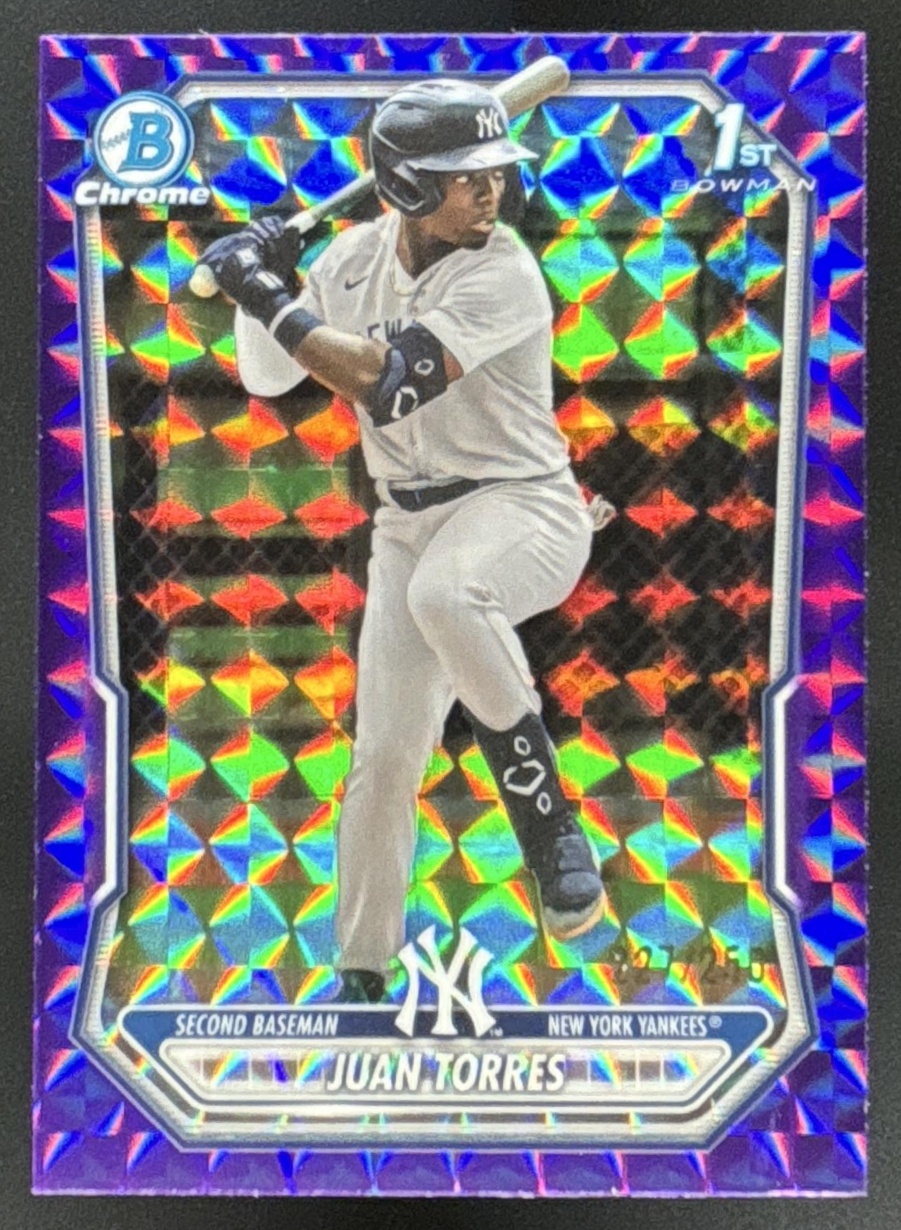 Card image for 2026 Bowman Juan Torres Chrome Purple Geometric Refractor /250 1st Prospect