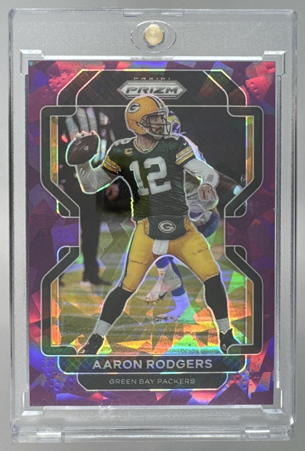Card image for 2021 Panini Football Prizm Aaron Rodgers Purple Ice /225 #138 Green Bay Packers