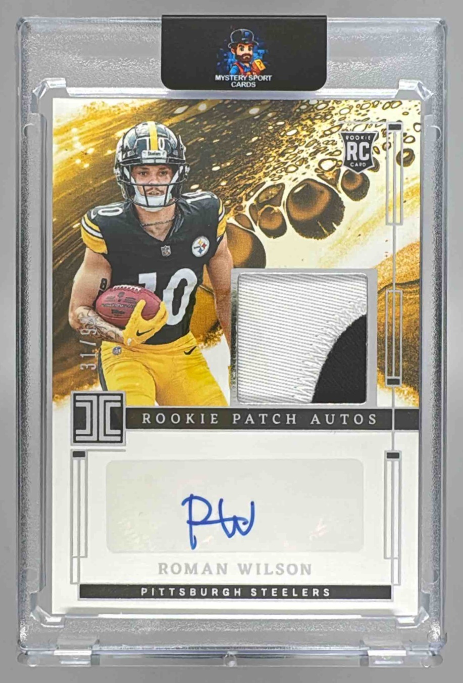 Card image for 2024 Panini Impeccable Roman Wilson Rookie Patch Auto /99 #RPA-RWN RC Steelers