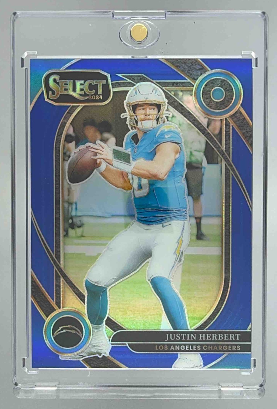 Card image for 2024 Panini Select Justin Herbert Club Blue Prizm /99 #232 Chargers