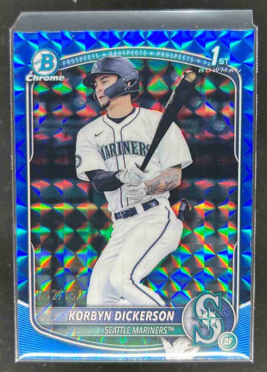 Card image for Korbyn Dickerson 2025 Bowman Draft Chrome Blue Geometric Refractor /150