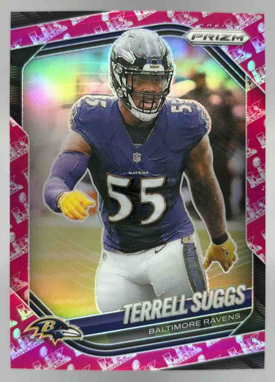 Card image for 2025 Panini Football Prizm Terrell Suggs Super Bowl LX /60 #93 Baltimore Ravens
