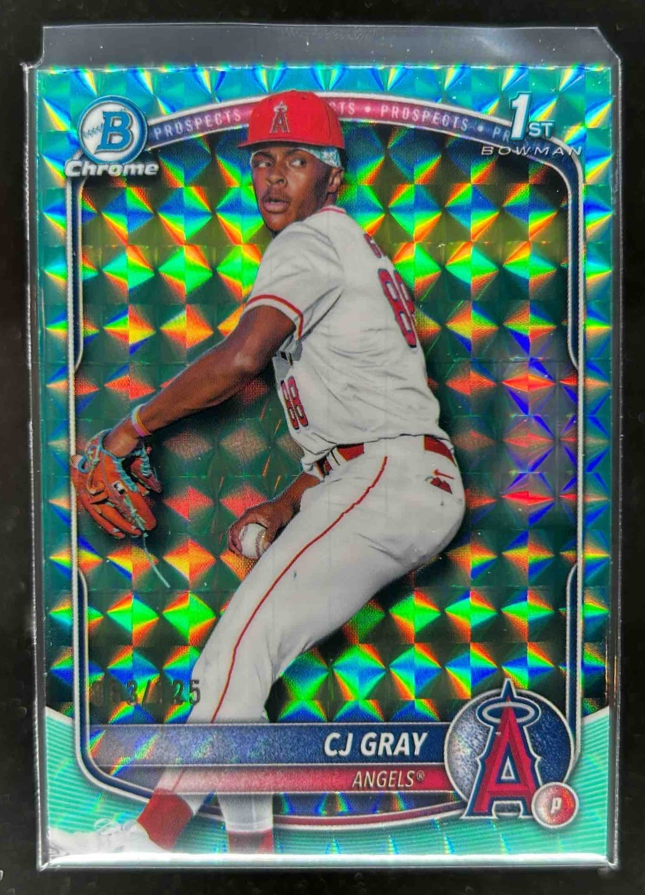 Card image for CJ Gray 2025 Bowman Draft Chrome Aqua Geometric Refractor /125