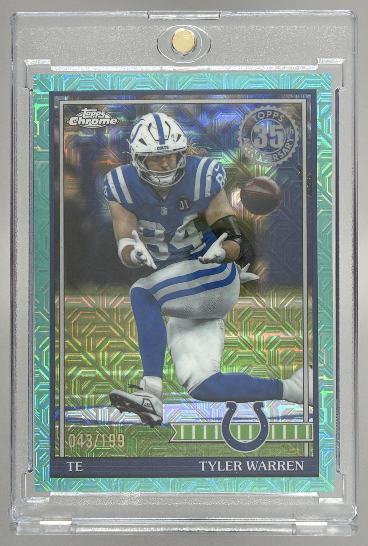 Card image for 2026 Topps Tyler Warren 1991 Chrome Aqua Mojo Refractor /199 #91TC-48 Colts