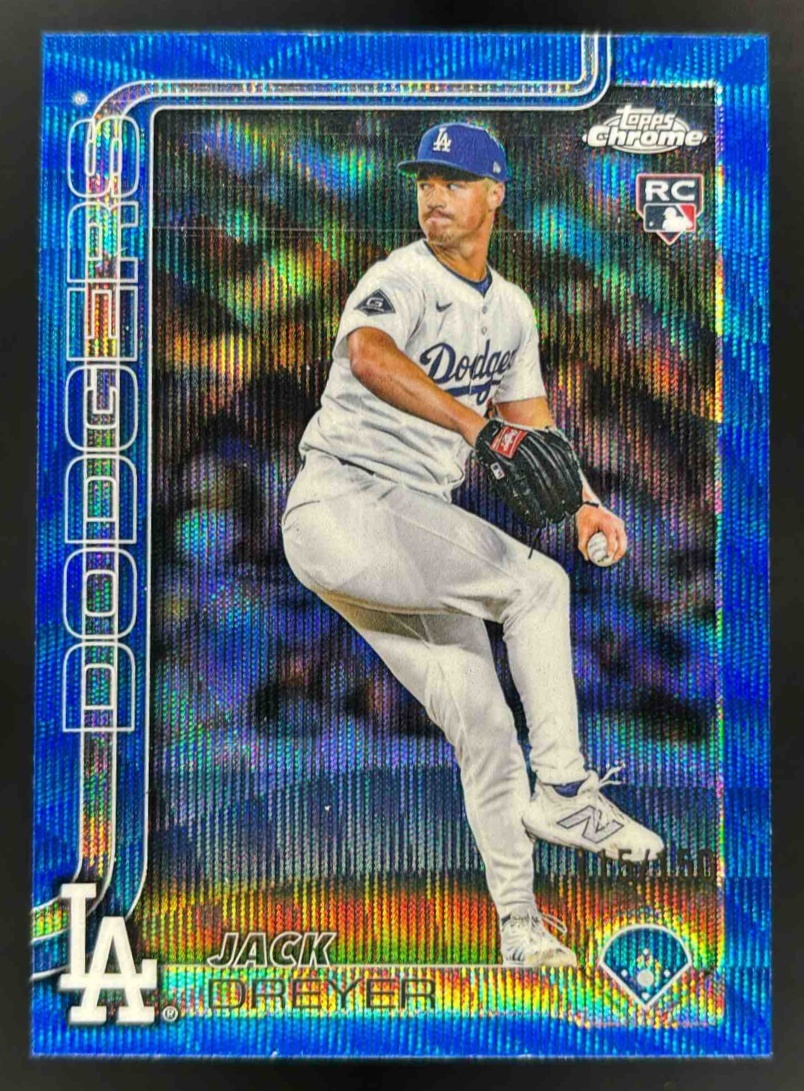 Card image for 2025 Topps Chrome Update Jack Dreyer Blue Wave Refractor /150 #USC39 Dodgers