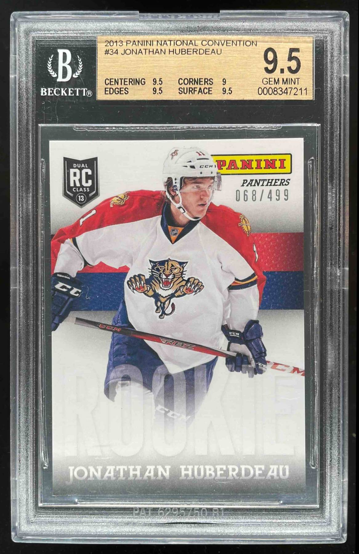 Card image for 2013 PANINI NATIONAL NSCC JONATHAN HUBERDEAU /499 #34 BGS 9.5 FLORIDA PANTHERS