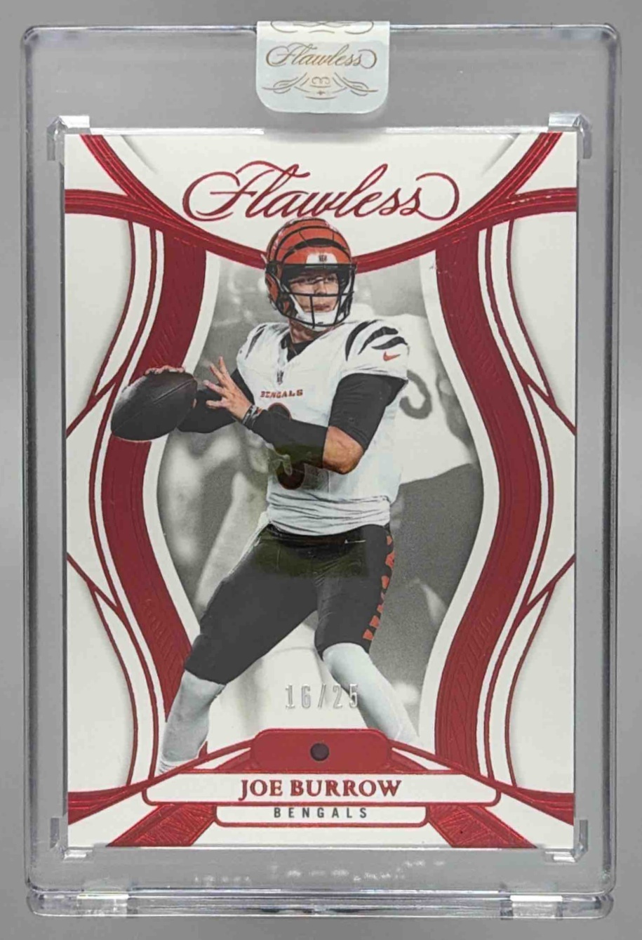 Card image for 2025 Panini Football Flawless Joe Burrow Ruby /25 #13 Cincinnati Bengals