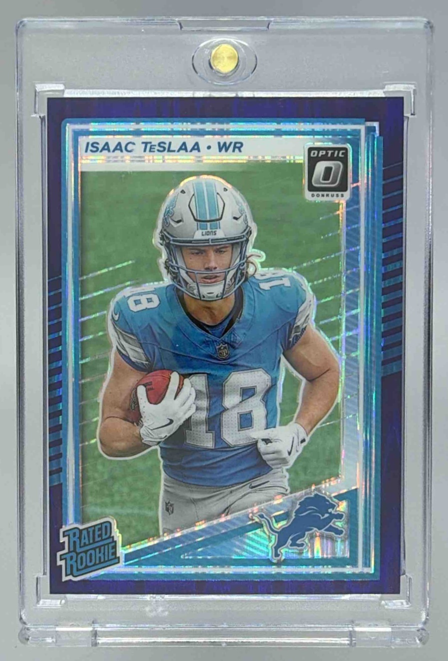 Card image for 2025 Panini Football Donruss Optic Isaac TeSlaa Rated Rookie #219 Detroit Lions